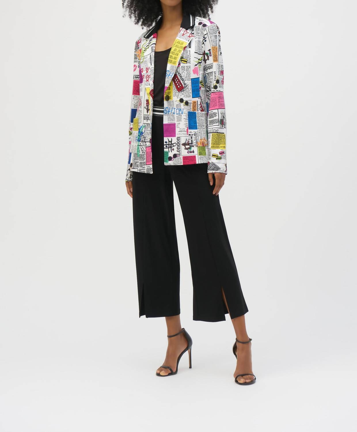 Joseph Ribkoff Serita Silky Knit Word Fitted Blazer in multi print - women's jacket - view 5