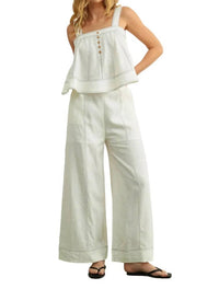 Miou Muse - STITCHED DETAIL WIDE LEG LINEN PANT