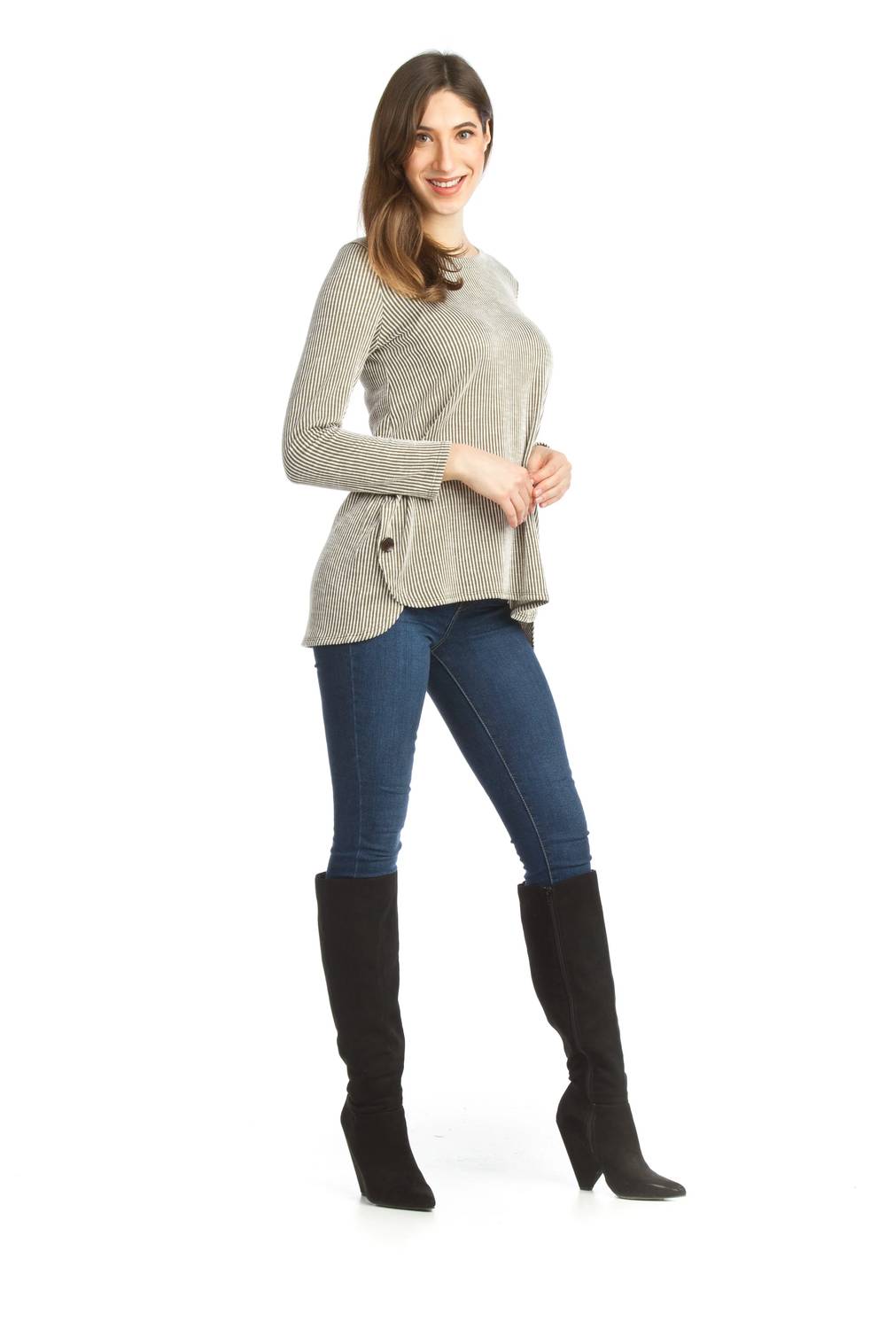 Papillon - Striped Knit Sweater With Side Button Detail