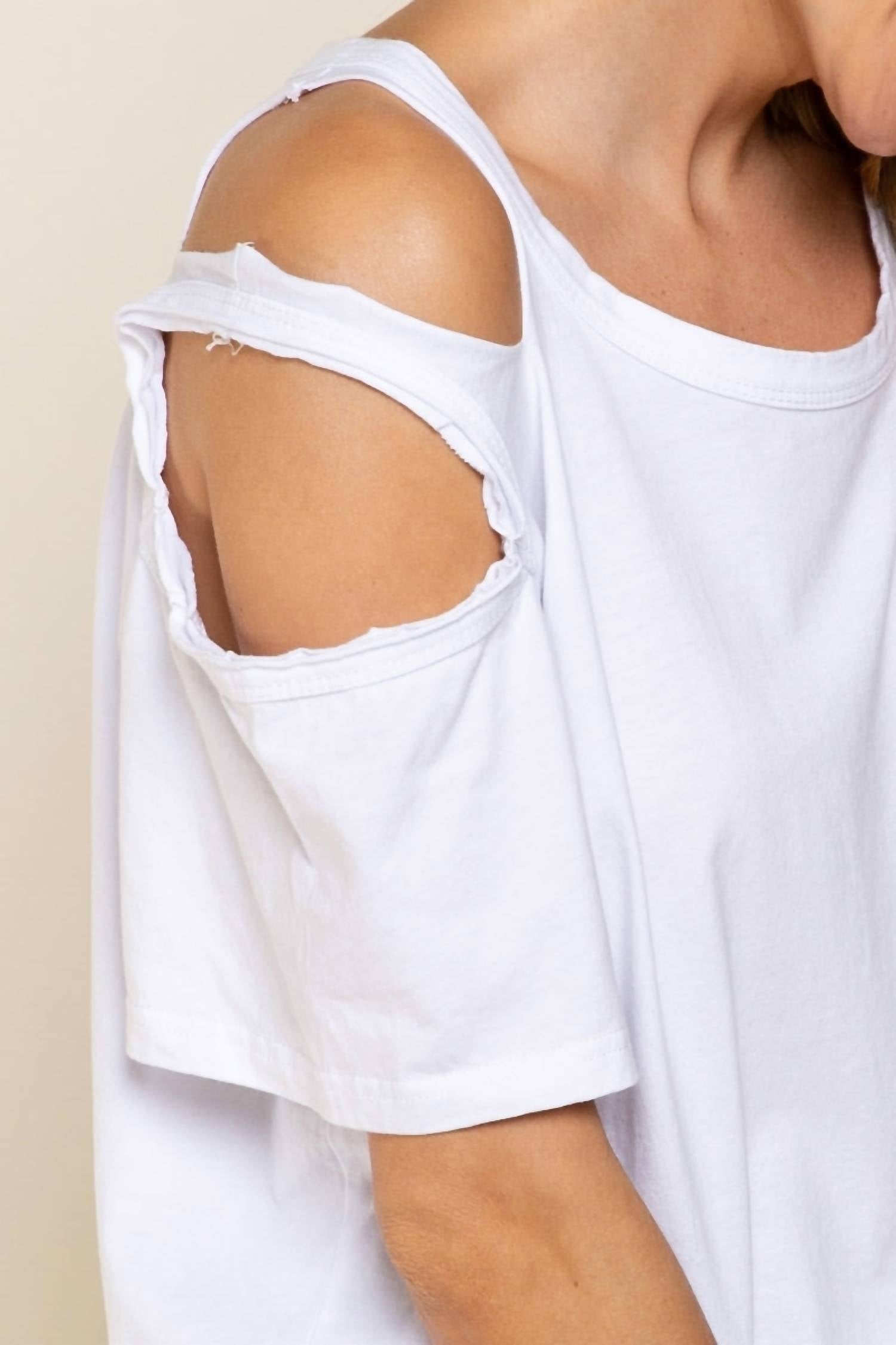 POL Distressed Short Sleeve Cotton Top in white - women's t-shirt - view 6