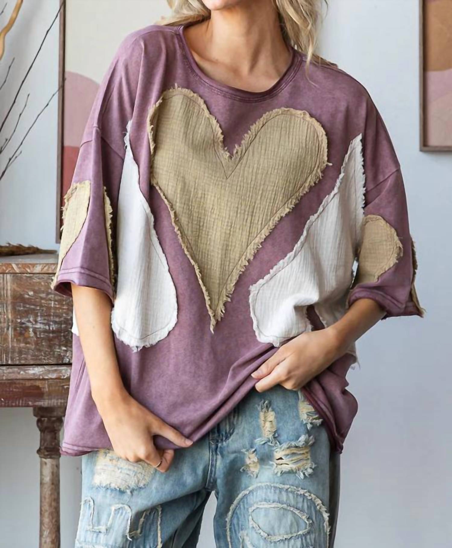 Oli & Hali - Oversized Top With Patchwork Hearts And Pockets