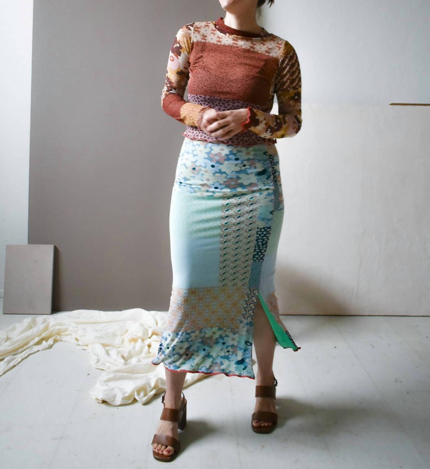 Altar Inesse Bodycon Skirt in blue quilt - women's skirt - alternate view