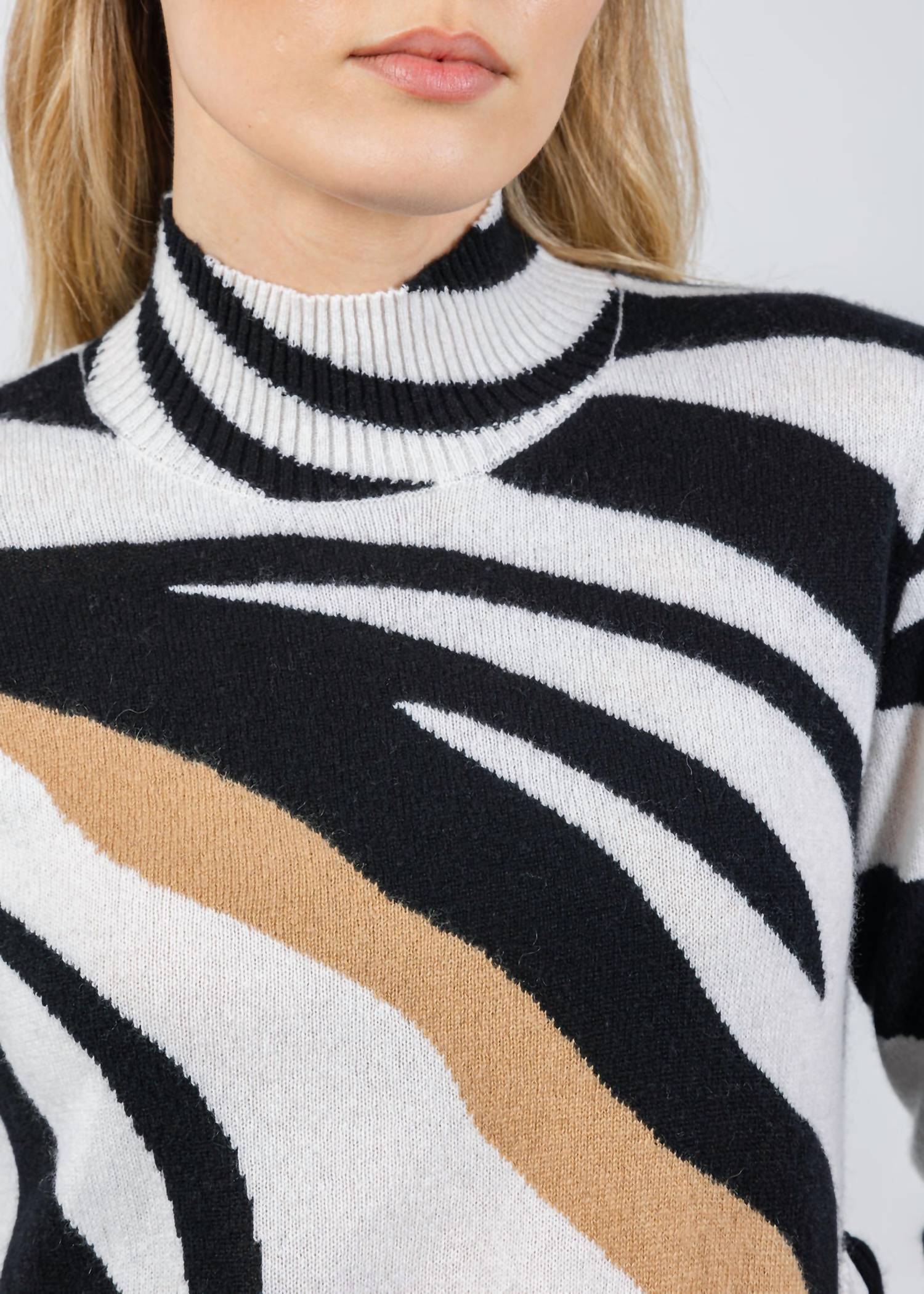 Brodie Cashmere - Zebra Fringe Cashmere Mock Neck Sweater