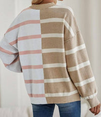 Shewin - Striped Color Block Drop Shoulder Sweater
