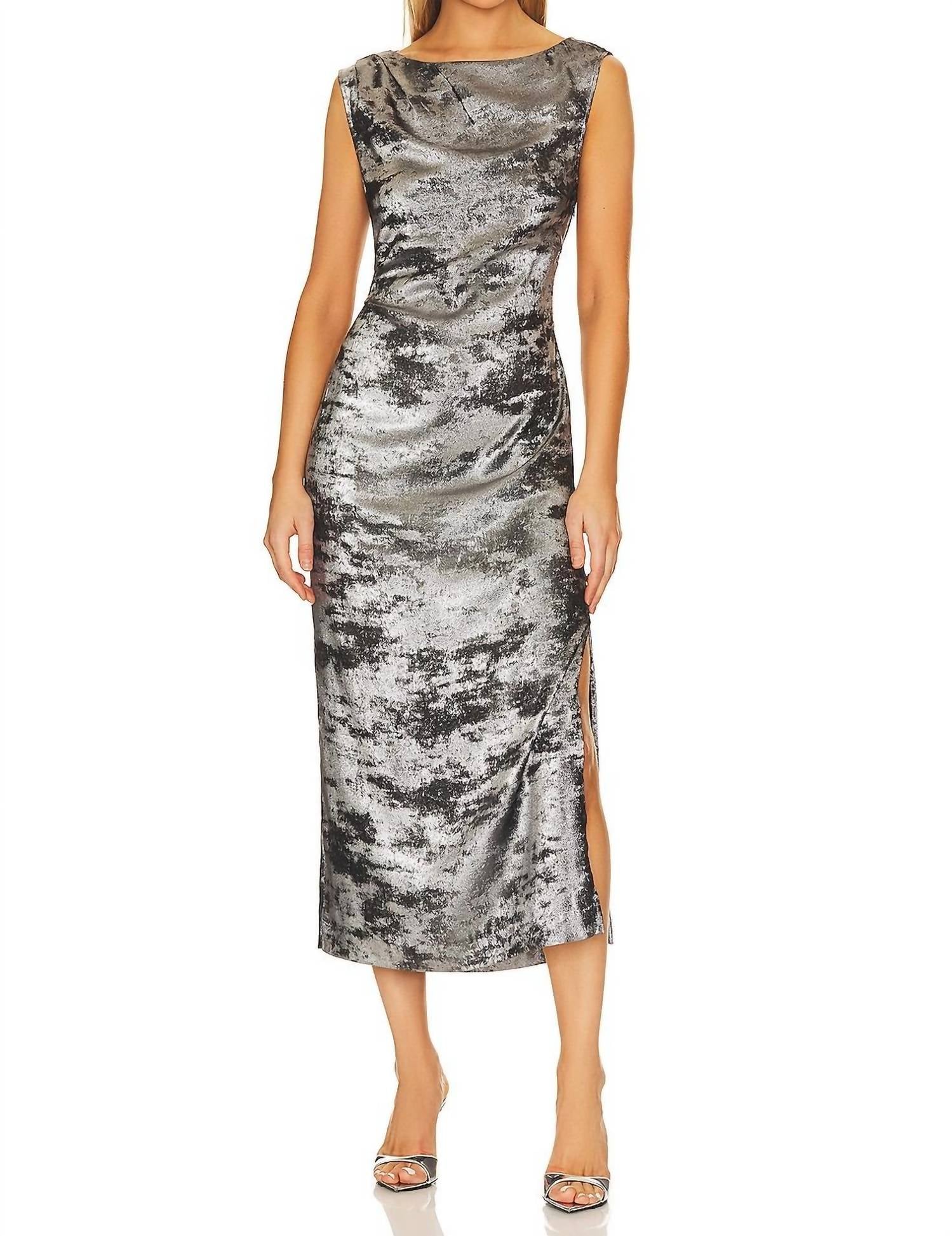 Brochu Walker Trey Draped Waist Dress in galaxy silver 2 - women's dress
