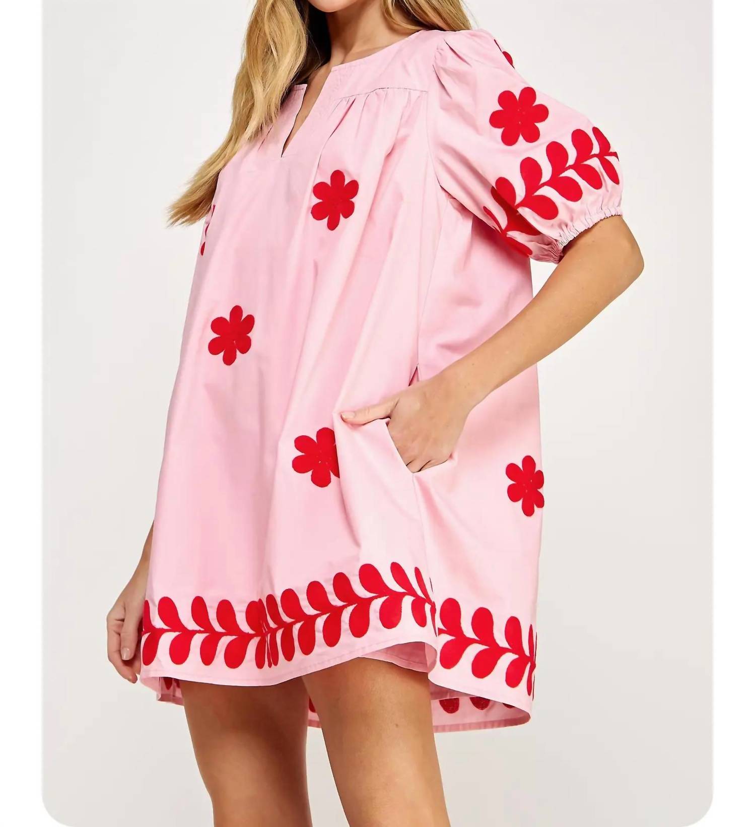 Strut & Bolt - Flower Embroidery Cotton Mini Dress