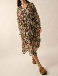 Promesa - Women's Floral V Neck Chiffon Midi Dress