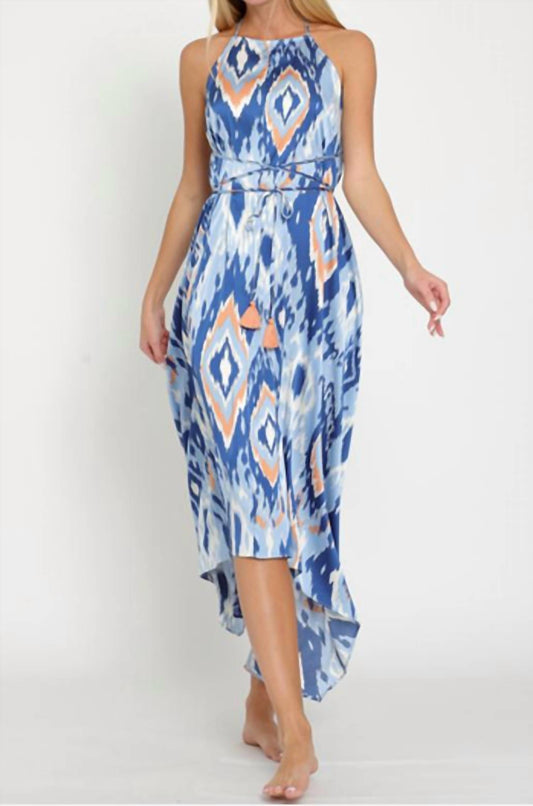 Aakaa - Halter backless tie front waisted maxi dress