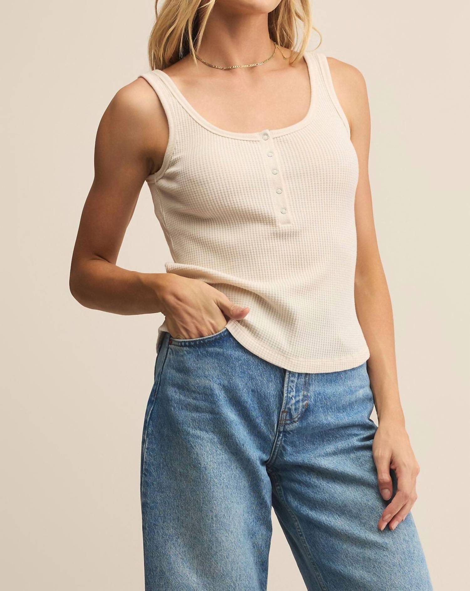 Z Supply Starling Mini Thermal Tank Top in crystal - women's tank top - detail view