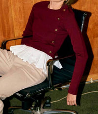 Rivr Women's Bellara Mixed Media Long Sleeve Top in burgundy red - women's long sleeve top - detail view