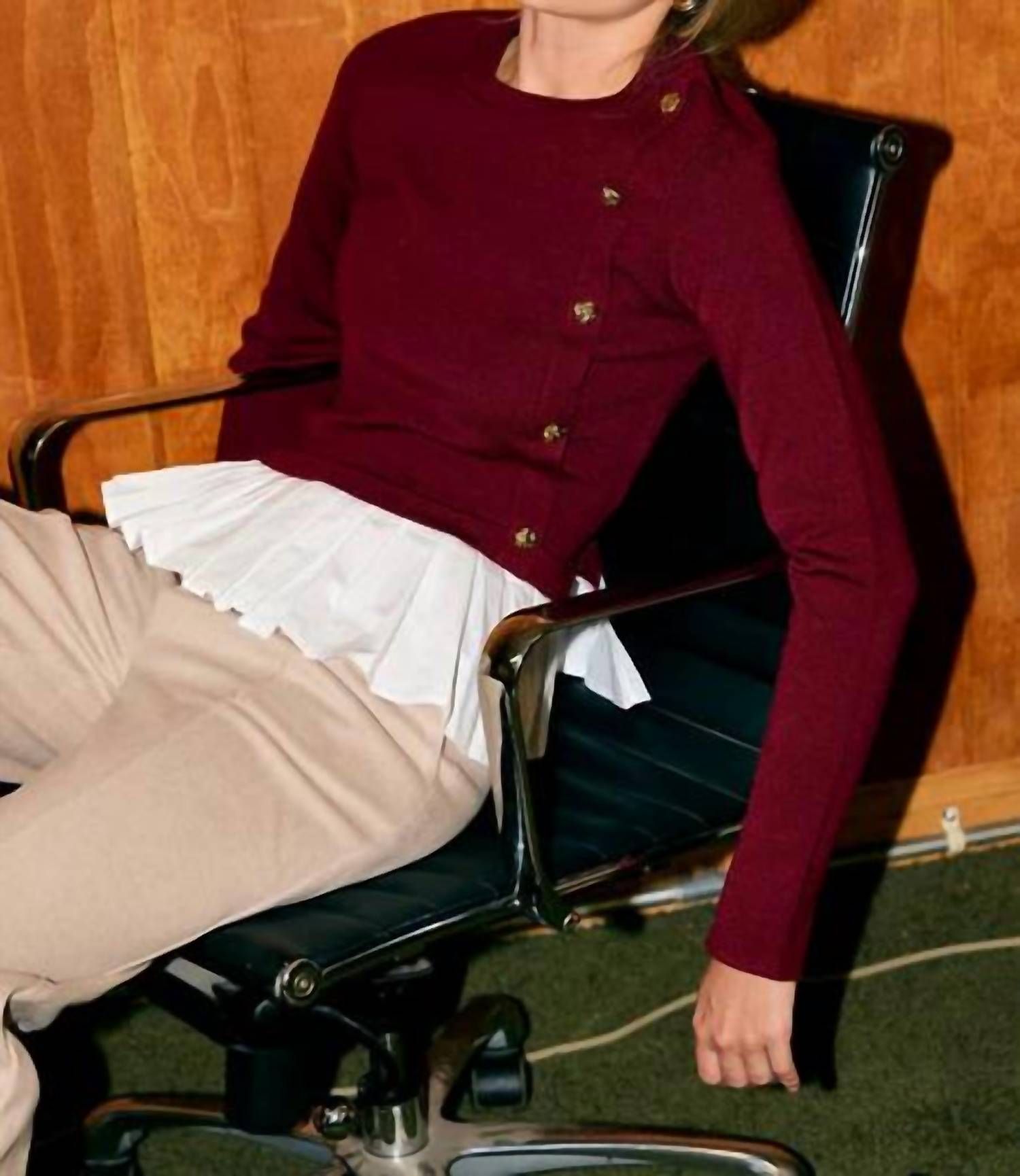 Rivr Women's Bellara Mixed Media Long Sleeve Top in burgundy red - women's long sleeve top - detail view