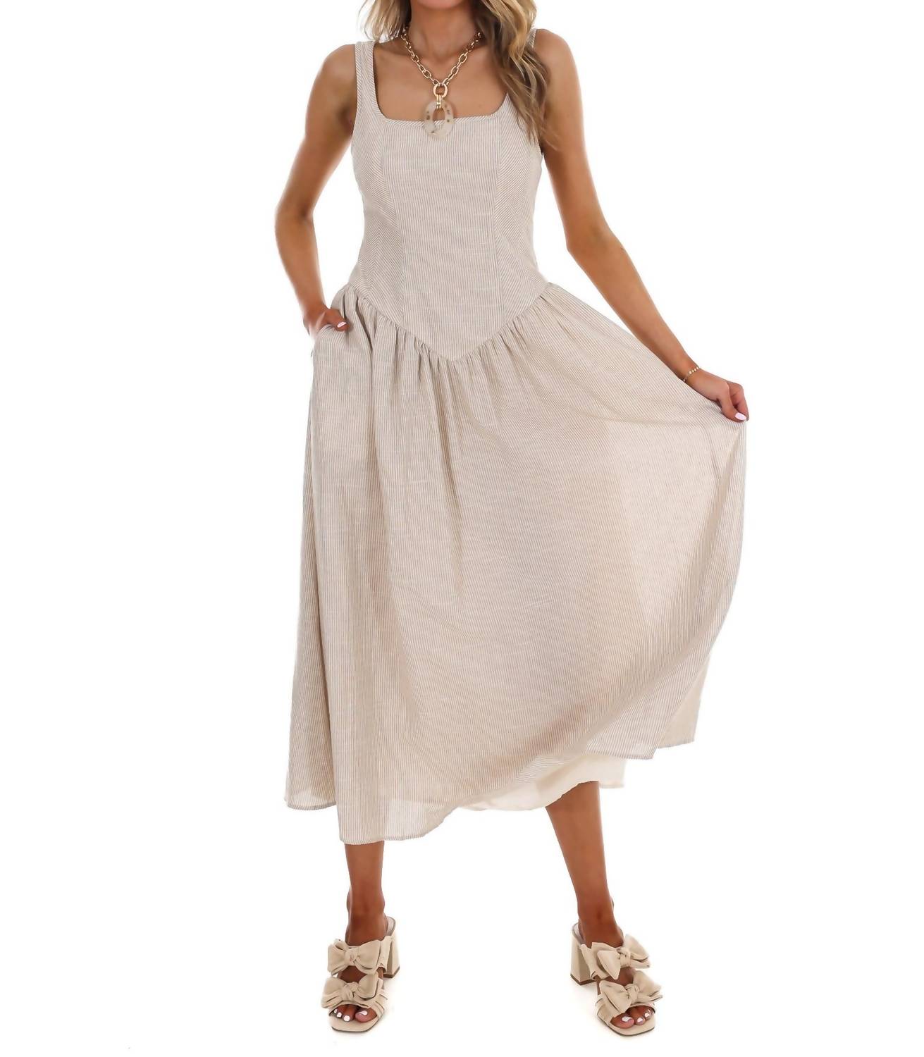 Mustard Seed Showing Off Stripe Maxi Dress in taupe - women's dress - view 5