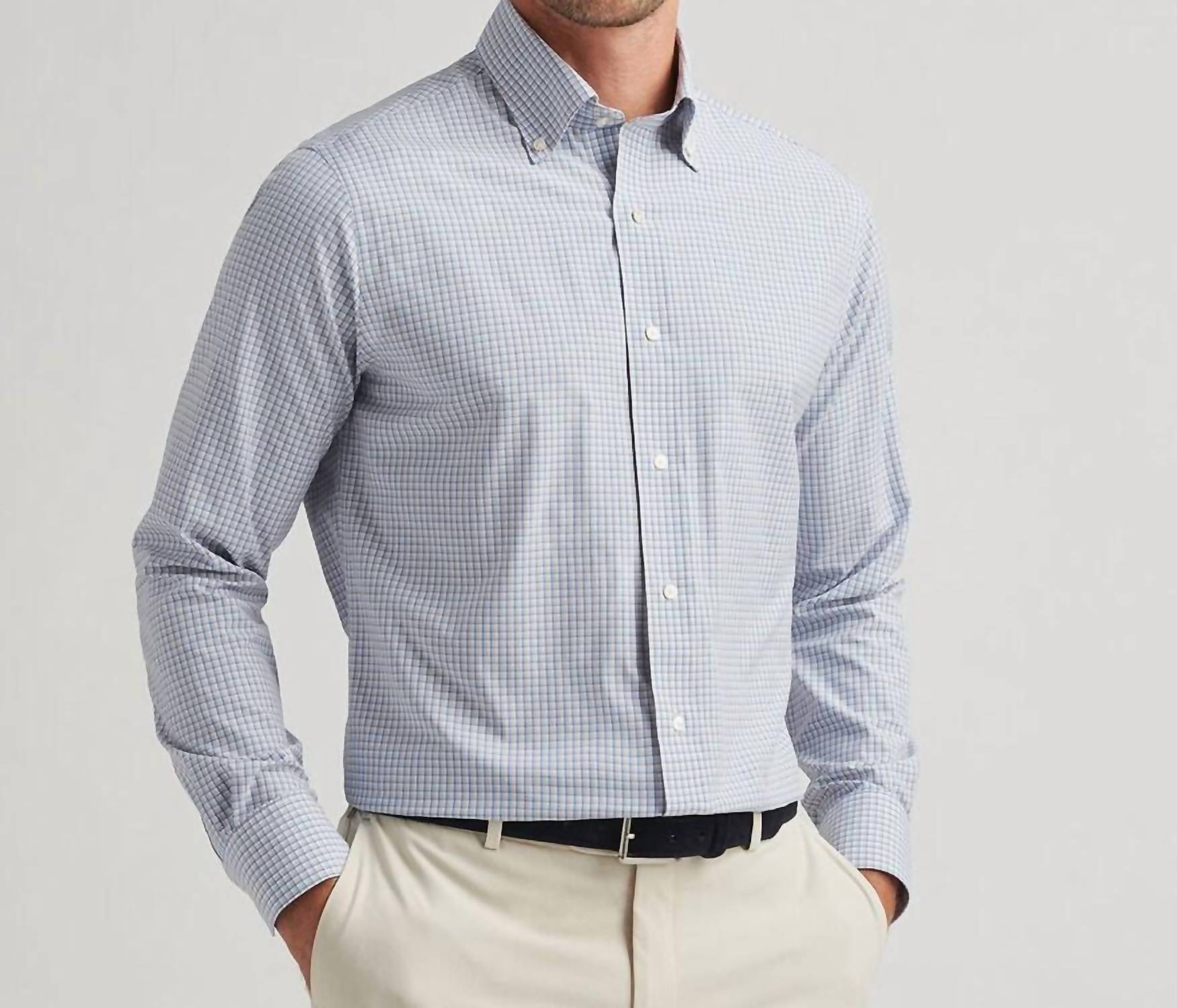 PETER MILLAR Rollins Performance Poplin Sport Shirt in blue - men's long sleeve top