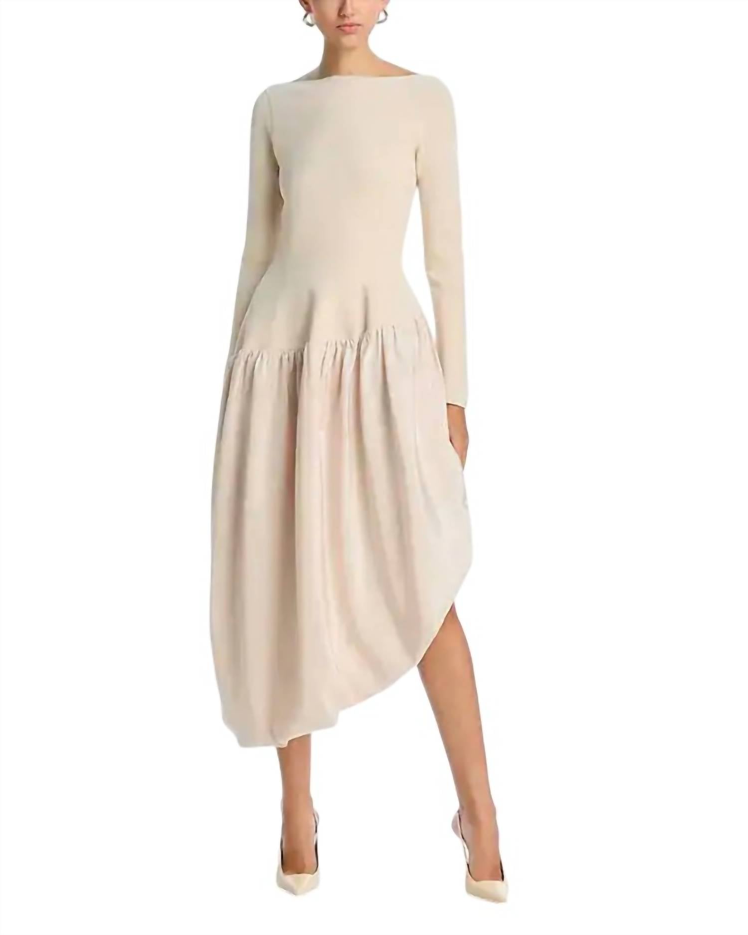 JONATHAN SIMKHAI Angela Long Sleeve Midi Dress in sand - women's dress - view 4