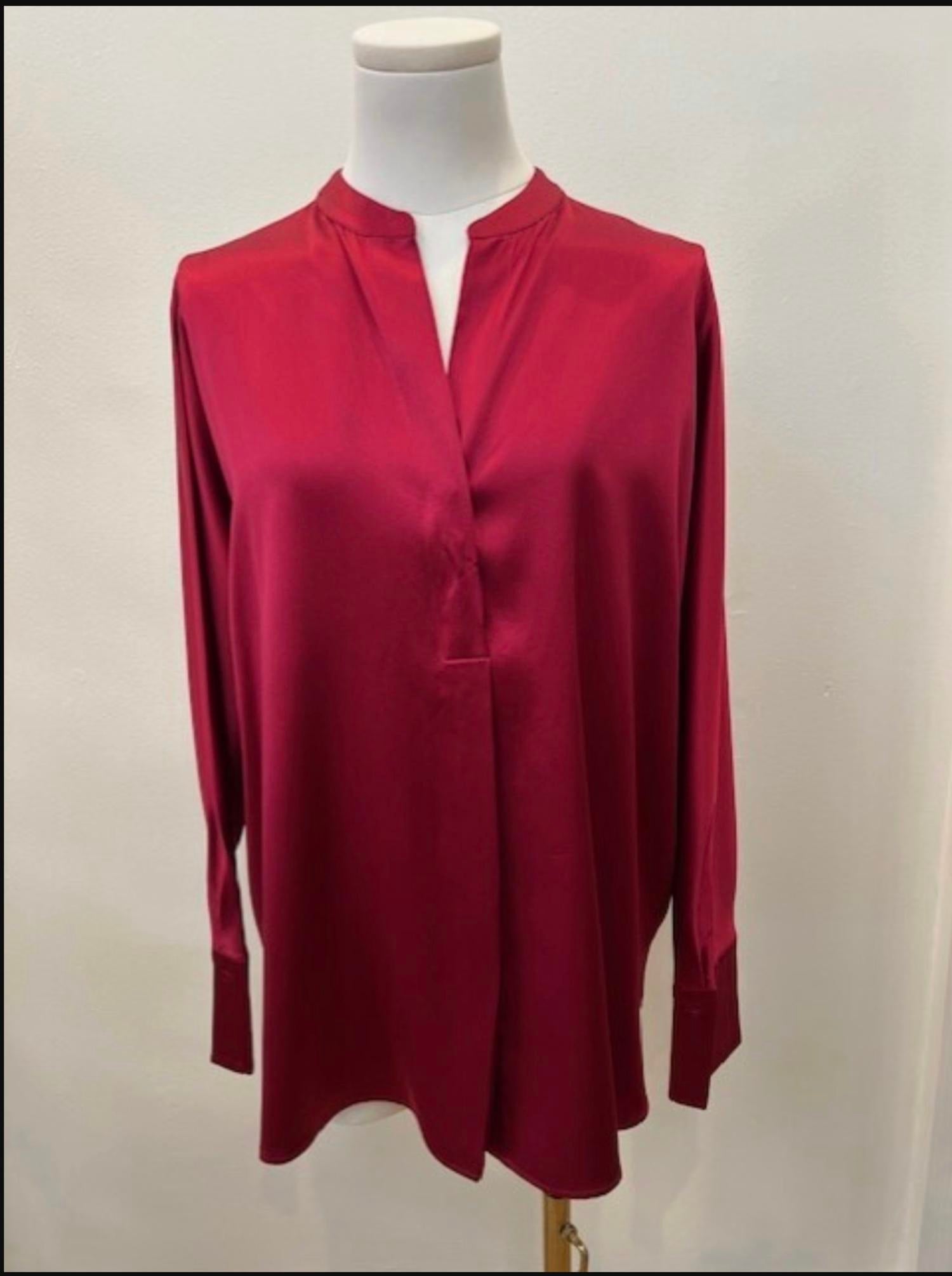DiOMi Women's Classic Band Collar Blouse in red garnet - women's blouse