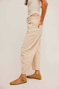 Free People Good Luck Mid-rise Cord Barrel Jeans in crystal grey - women's jeans - detail view