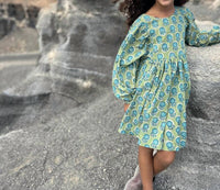 POPPET & FOX Prairie Dress in green floral - kids' dress - detail view