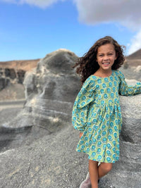 POPPET & FOX Prairie Dress in green floral - kids' dress - alternate view
