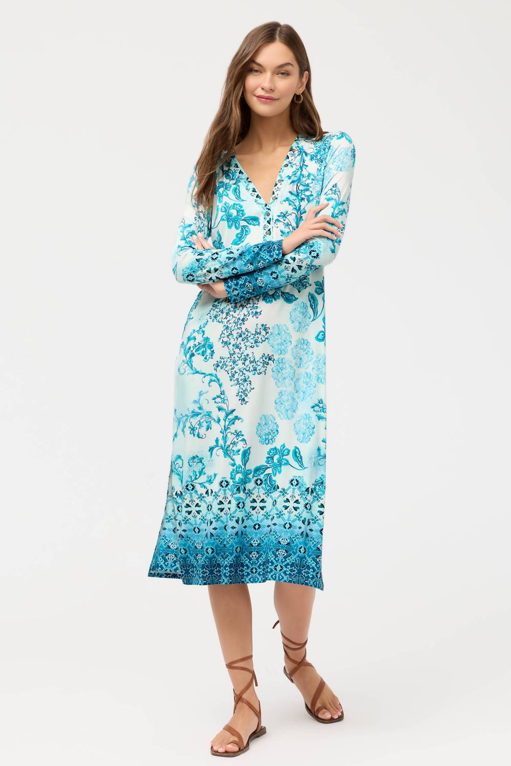 Johnny Was - JANIE FAVORITE LONG SLEEVE BUTTON NECK DRESS