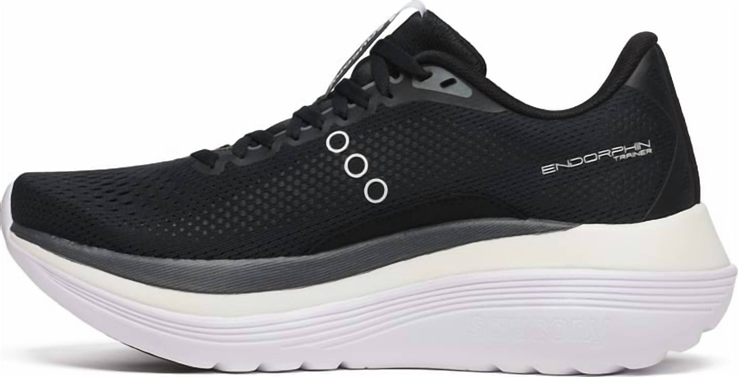 SAUCONY Men's Endorphin Trainer Sneakers in black white - men's shoe - detail view
