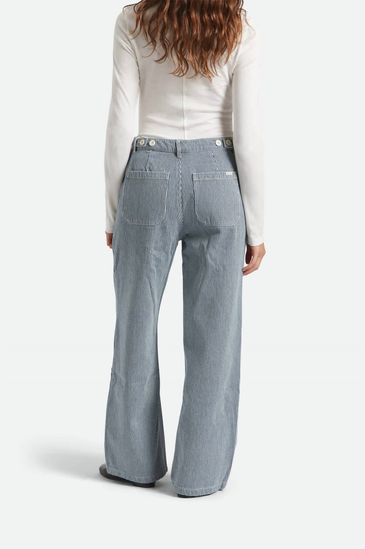 Brixton Jane Utility Wide Leg Pants in off white mood indigo - women's jeans - detail view