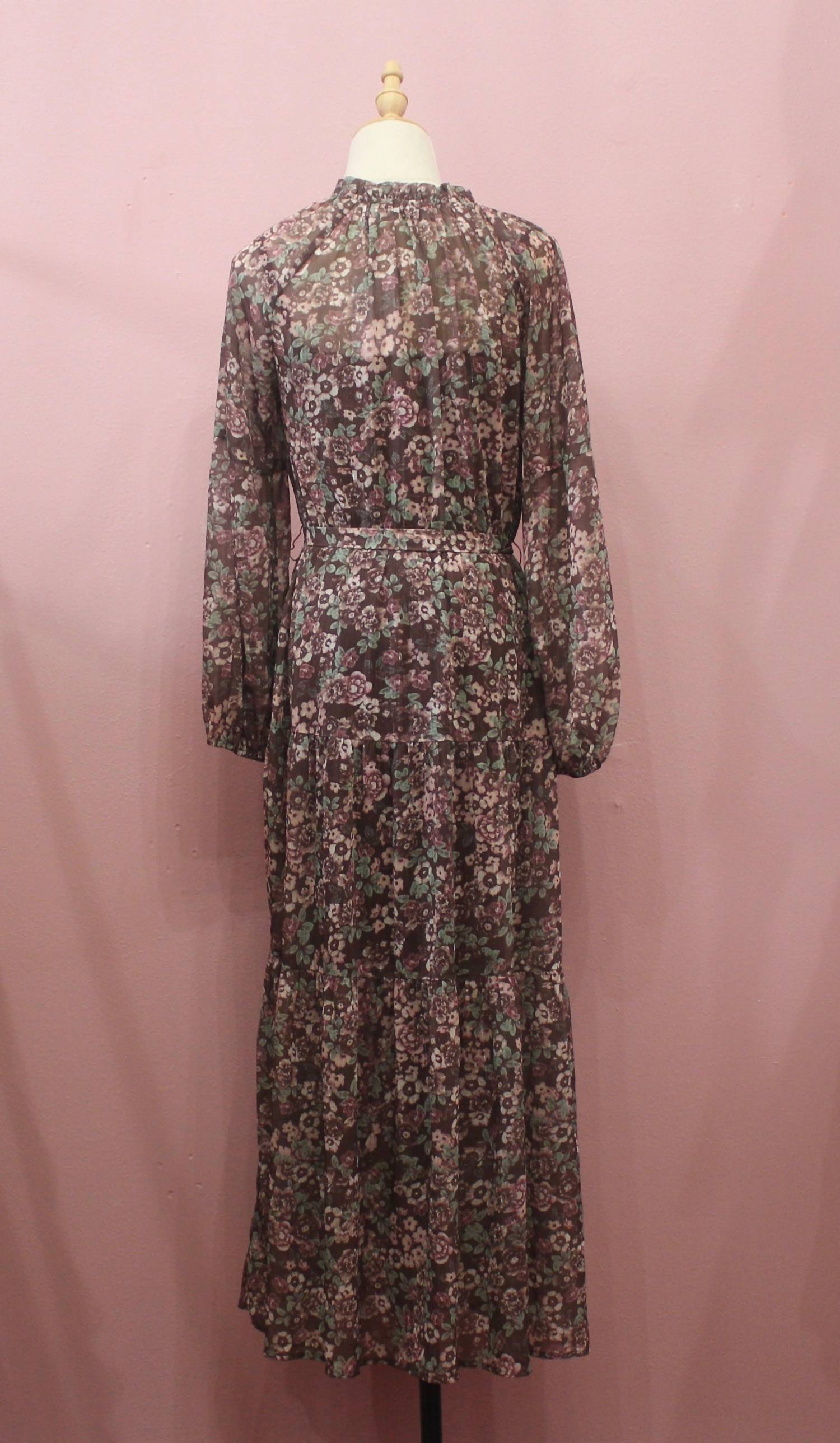 GREYLIN Women's Zoa Chiffon Maxi Dress in mauve - women's dress - detail view