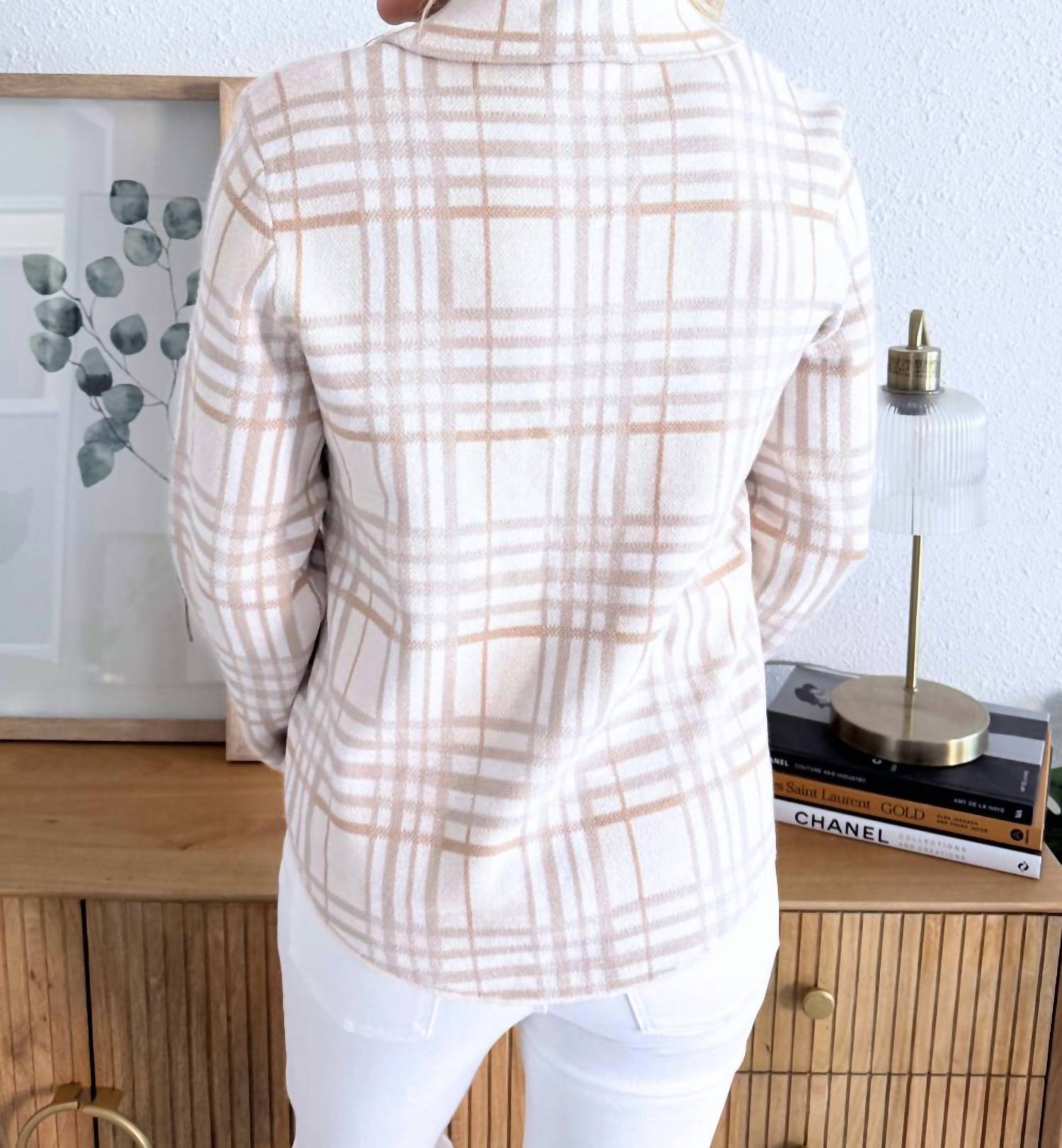 mystree Check Patterned Sweater Jacket in oatmeal mix - women's jacket - detail view
