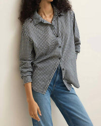 Z Supply Seaport Gingham Button Up Shirt in eclipse - women's shirt