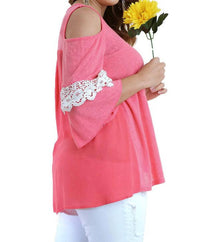 Umgee - Cold Shoulder Ruffle Sleeve Top