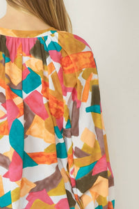 entro Abstract Button Down Blouse in fuchsia mix - women's blouse - view 6