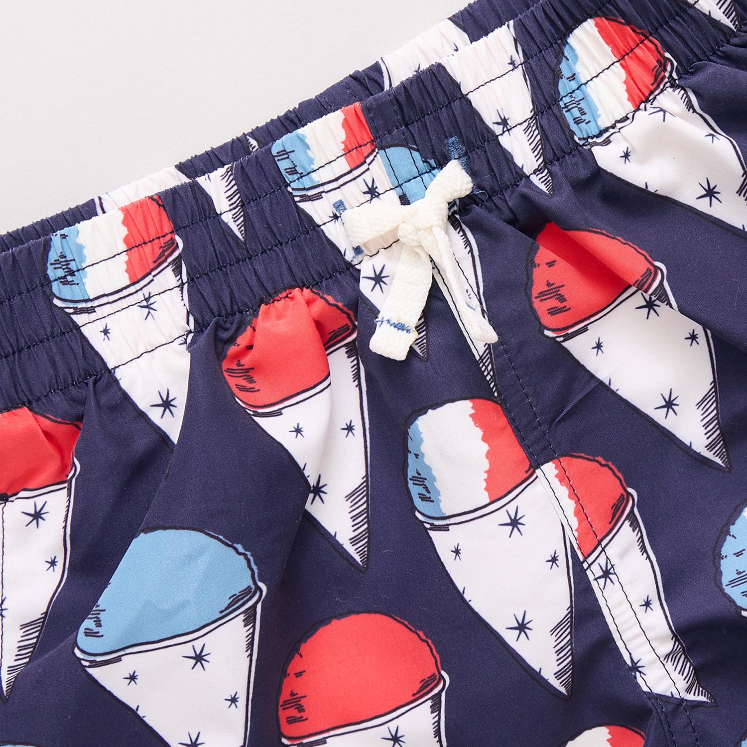 PINK CHICKEN Boy's Swim Trunks in snow cones - kids' shorts - detail view