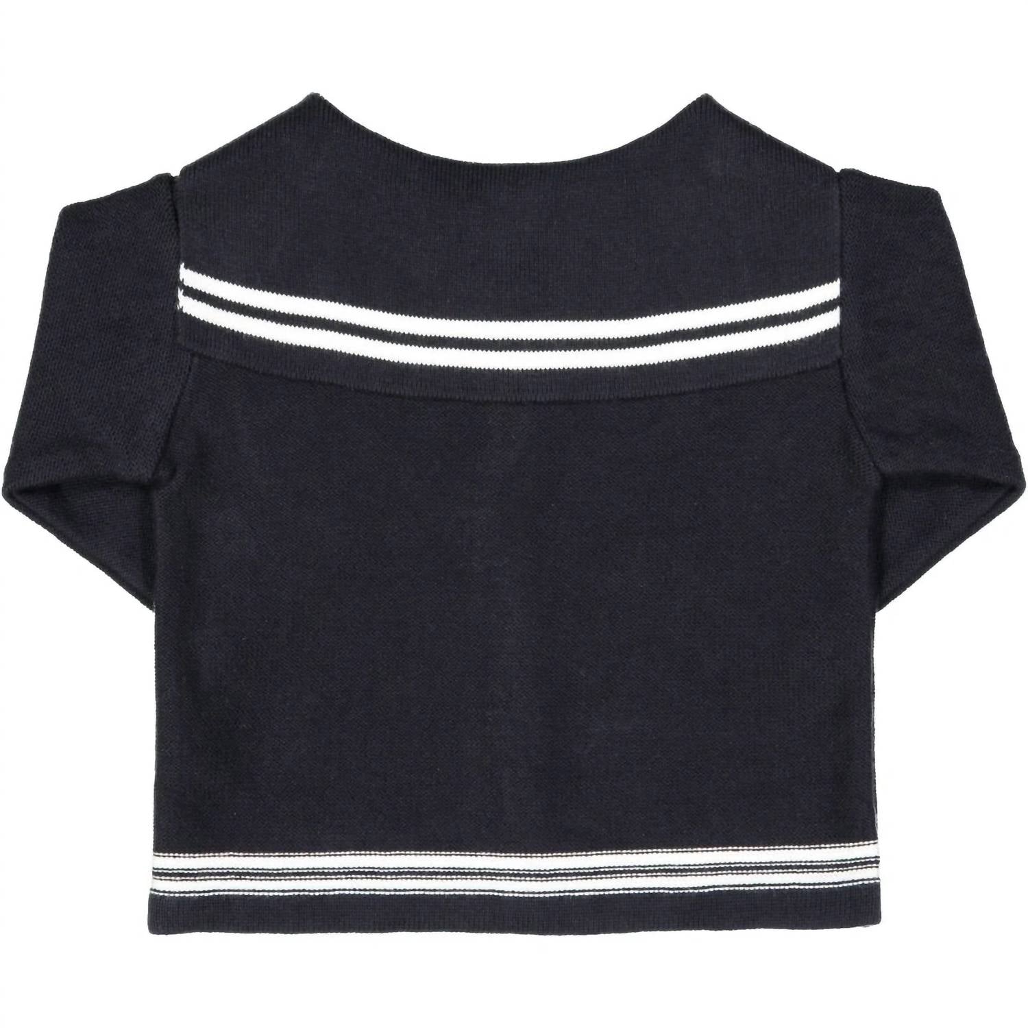 Feltman Brothers Girls' Sailor Sweater in navy - kids' sweater - detail view