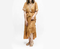 Polagram - Floral Embroidered Ruffle Midi Maxi Dress