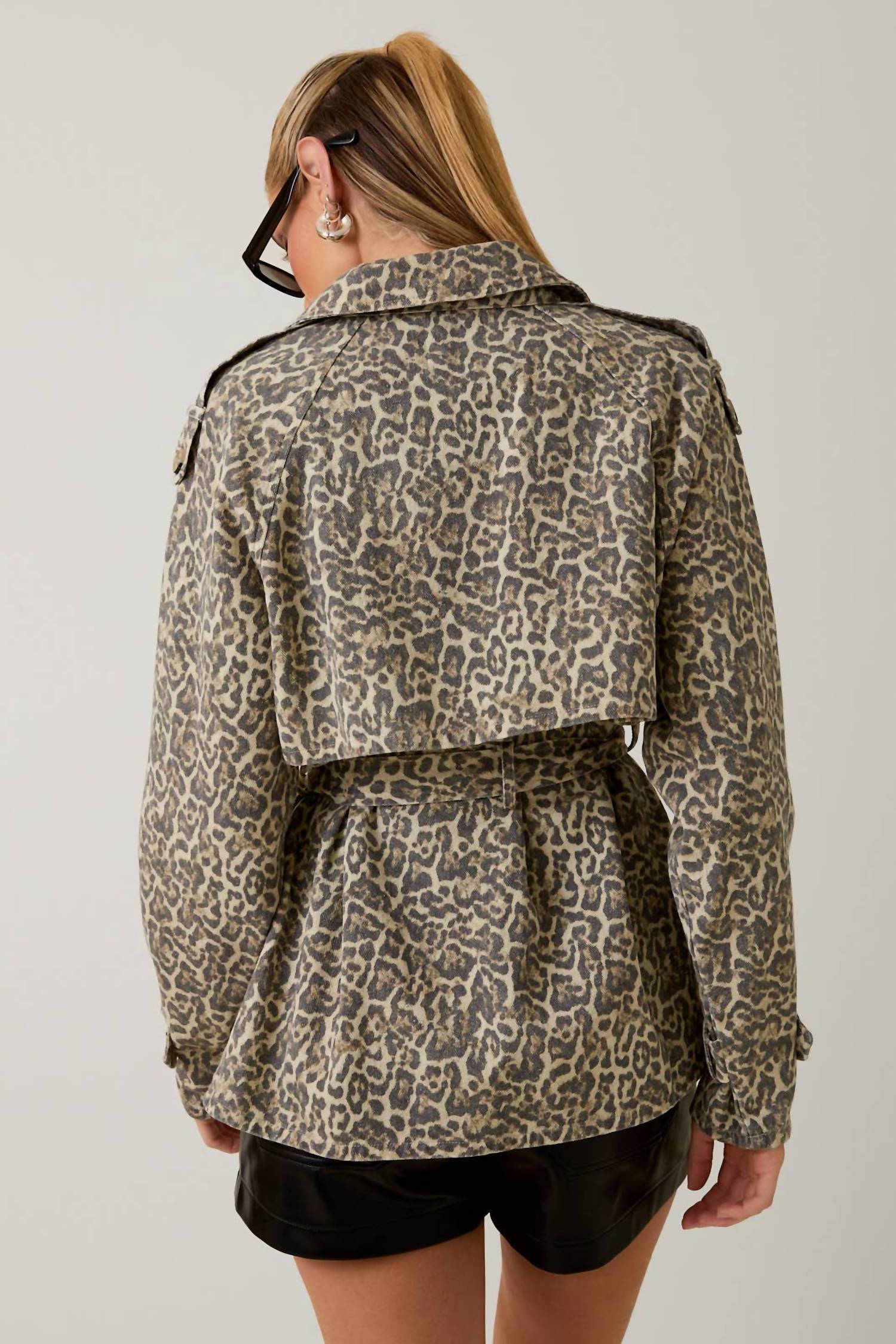 Sunday Edition - LEOPARD PRINTED DOUBLE BREASTED SHORT TRENCH COAT