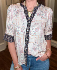 Voy - Button Down Mixed Pattern Top