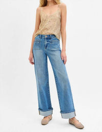 Risen - Elastic Band Mid Rise Front Patch Pocket Jeans