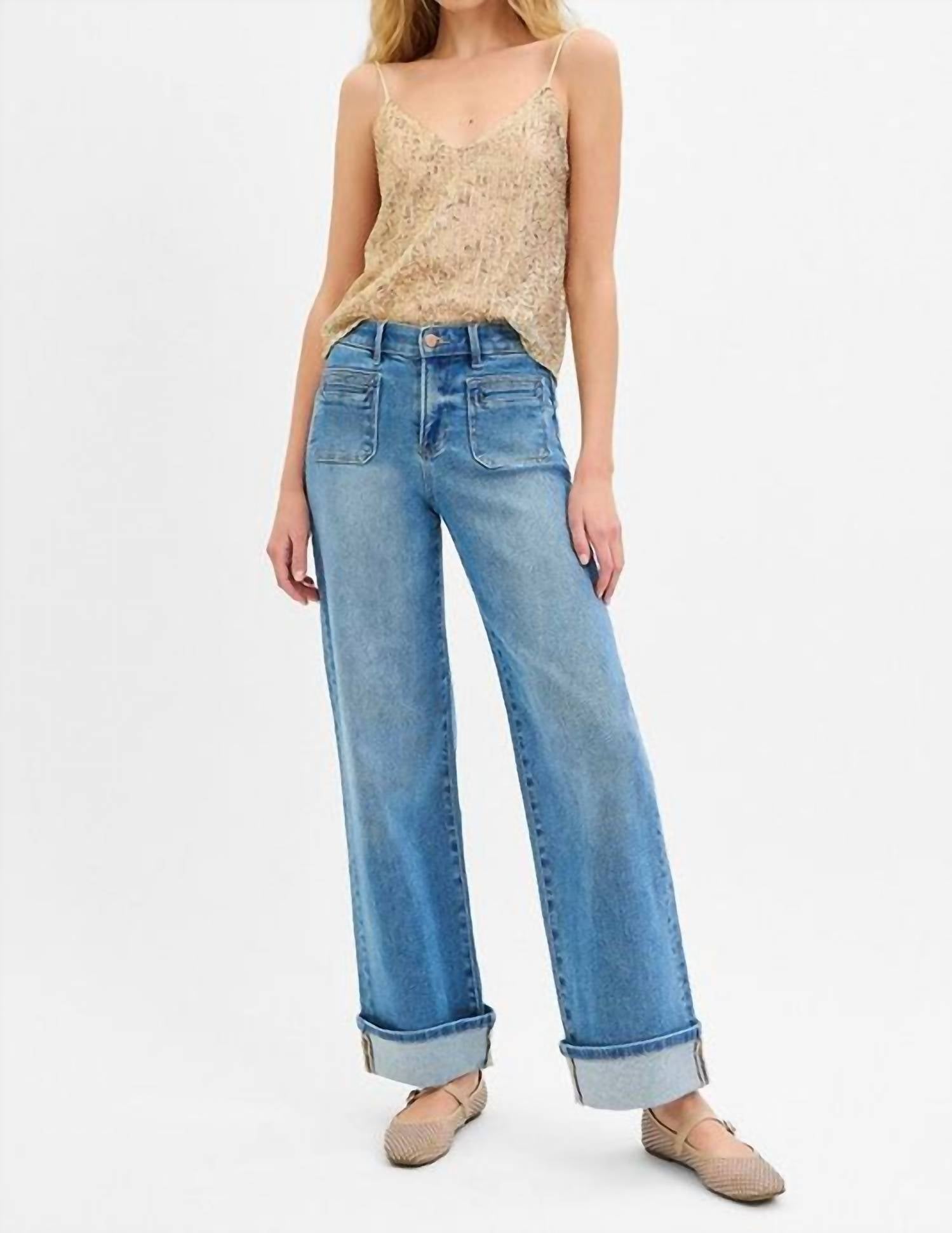 Risen - Elastic Band Mid Rise Front Patch Pocket Jeans