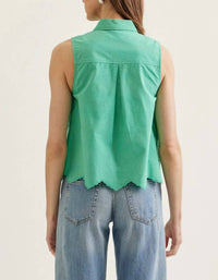 Entro - Eyelet Tie-neck Sleeveless Blouse
