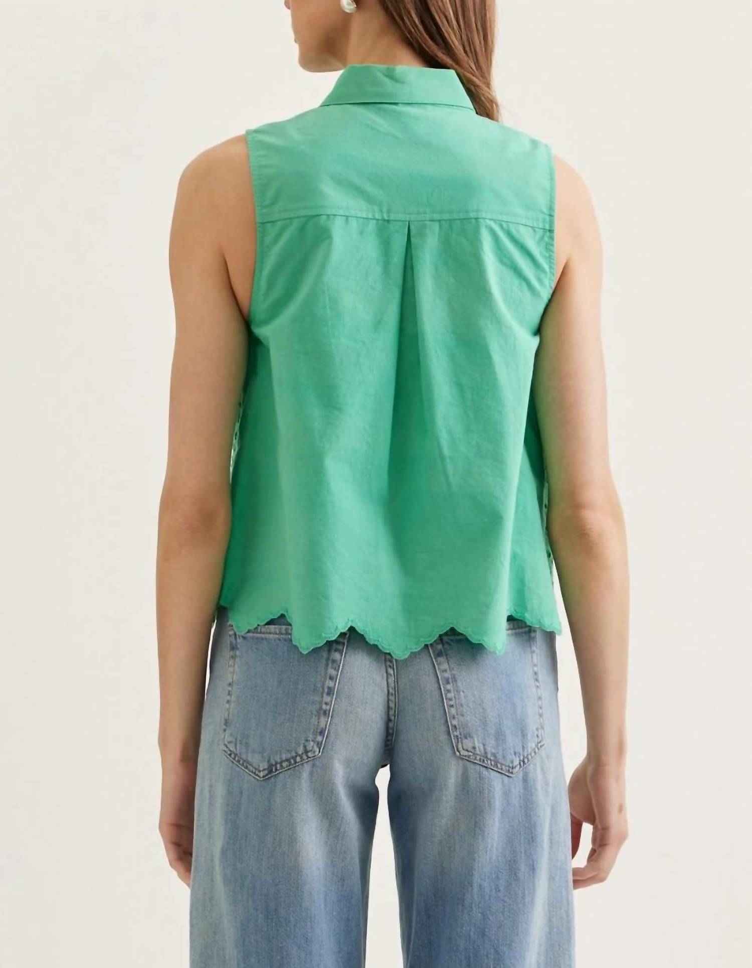 Entro - Eyelet Tie-neck Sleeveless Blouse