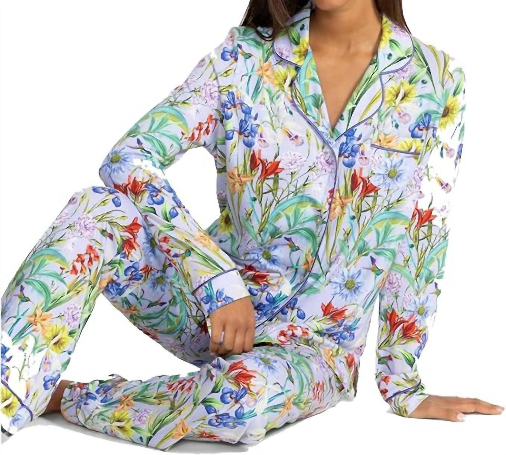 Johnny Was Carly Daphne Floral Pajama Pant in purple - women's pants - detail view