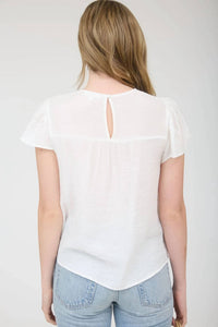 Blu Pepper - Floral Embroidery Flounce Sleeve Top