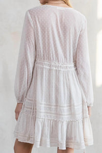 LOVESTITCH Women's Dreamy Sheer Swiss Dot Long Sleeve Mini Dress in gardenia - women's dress - detail view