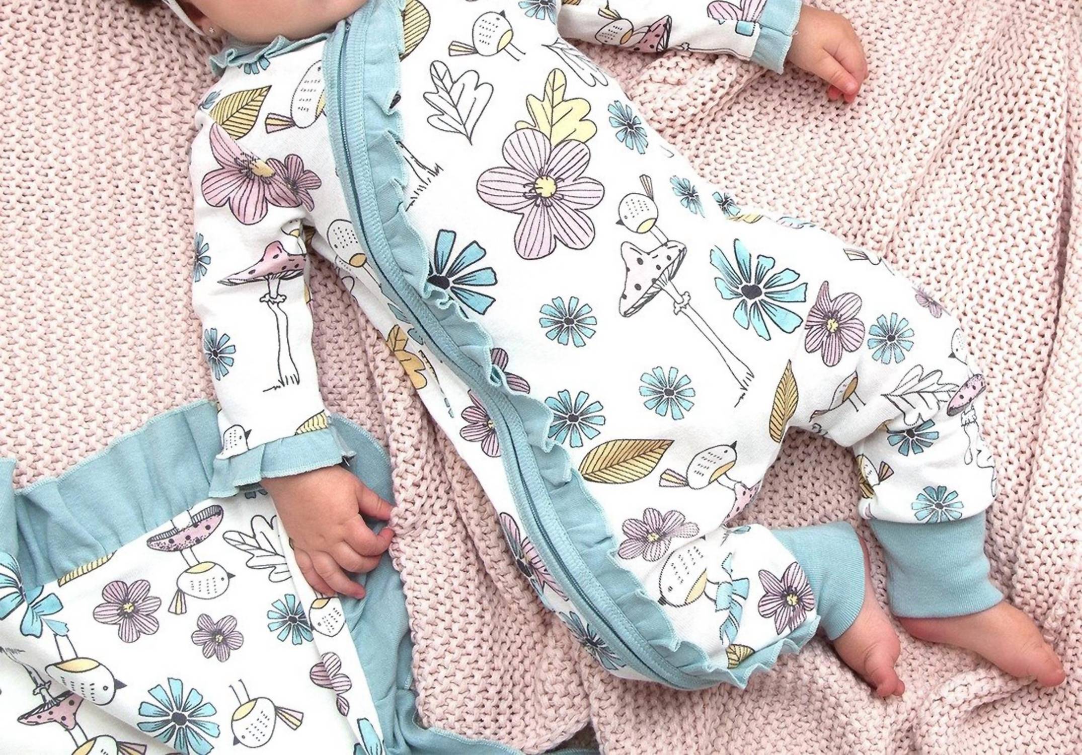 Tesa Babe - Baby Girl Mother Nature Zippered Long Sleeve Romper