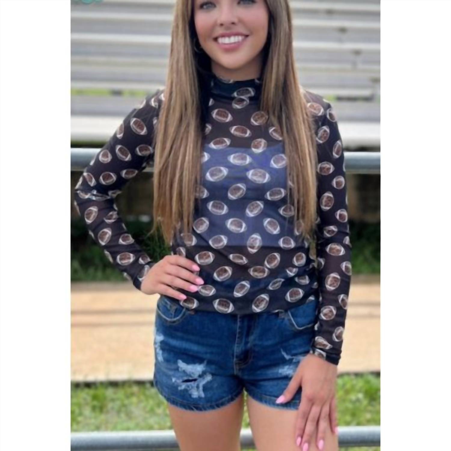 Sterling Kreek - Women's Mesh Black Cheetah Football Long Sleeve Top