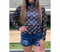 Sterling Kreek - Women's Mesh Black Cheetah Football Long Sleeve Top