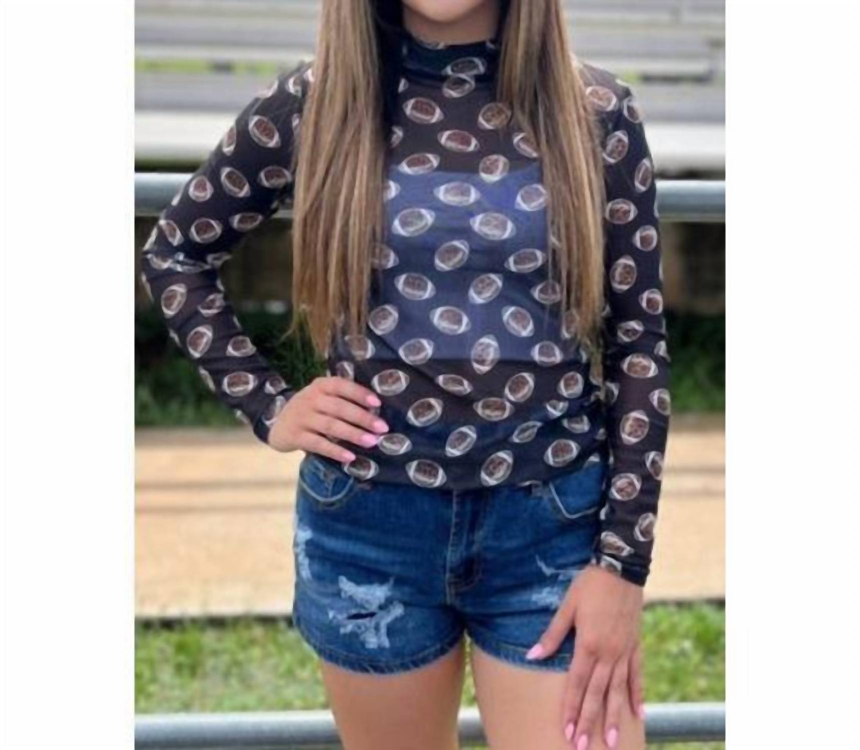 Sterling Kreek - Women's Mesh Black Cheetah Football Long Sleeve Top