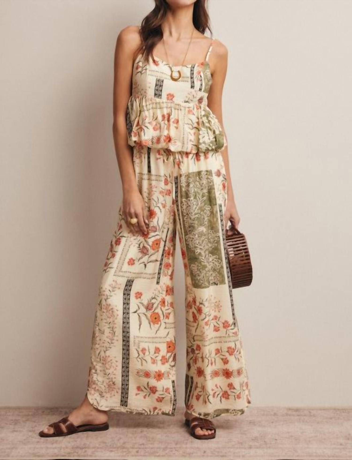 Forte Patchwork Floral Wide-Leg Pants in beige - women's pants - view 4