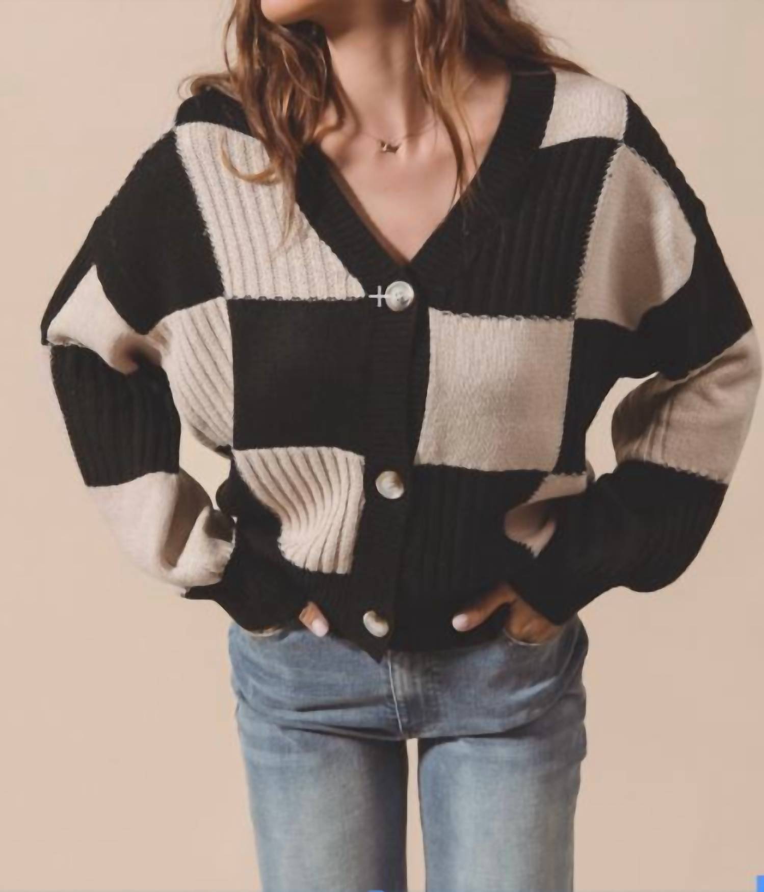 So Me - Checkered Textured Cardigan
