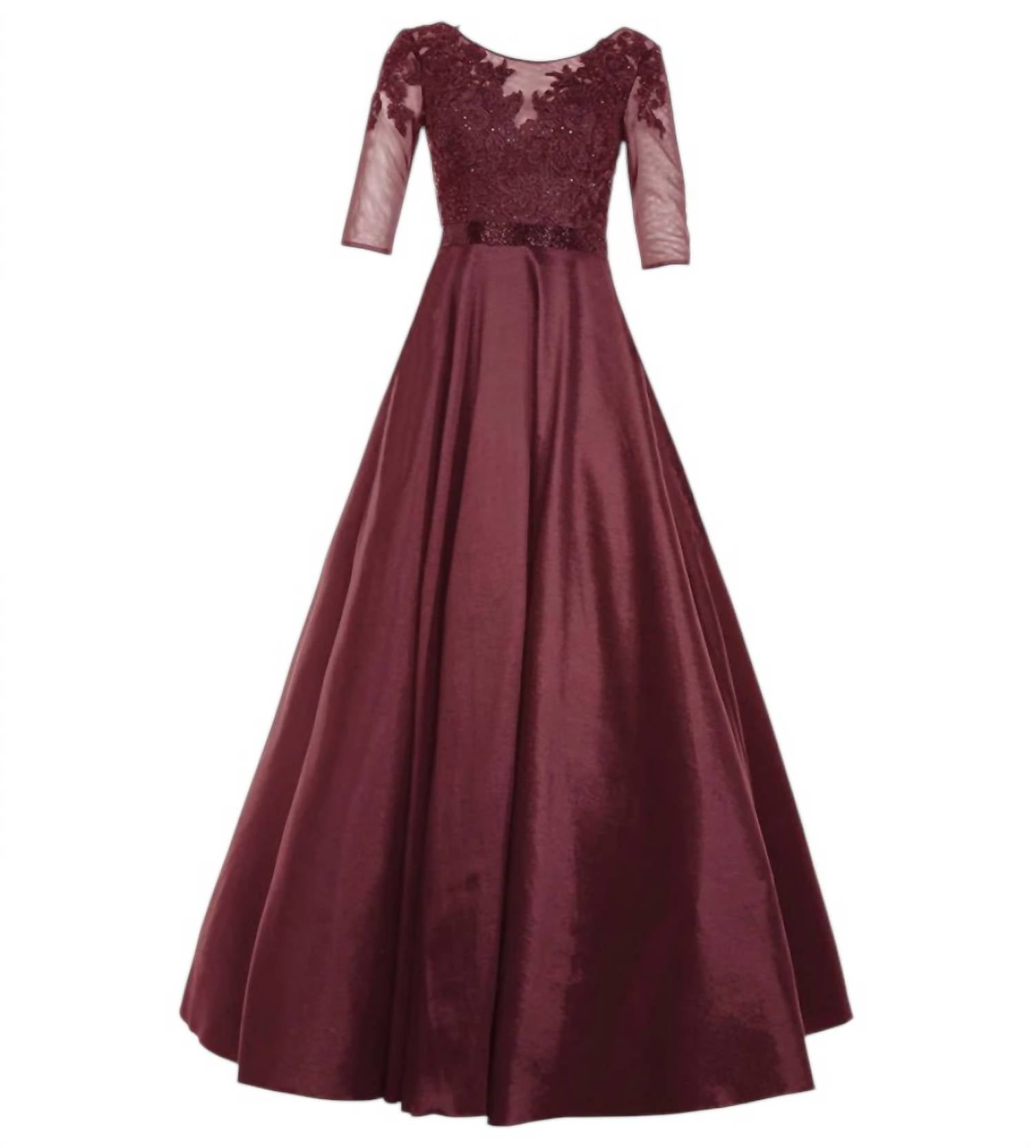 ALYCE PARIS Floral Embellished Ball Gown in burgundy - women's dress - detail view