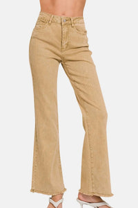 Zenana - Women's Acid Washed Frayed Hem Bootcut Jeans